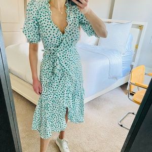 Rebecca Taylor Green Floral Wrap Dress Sz 0